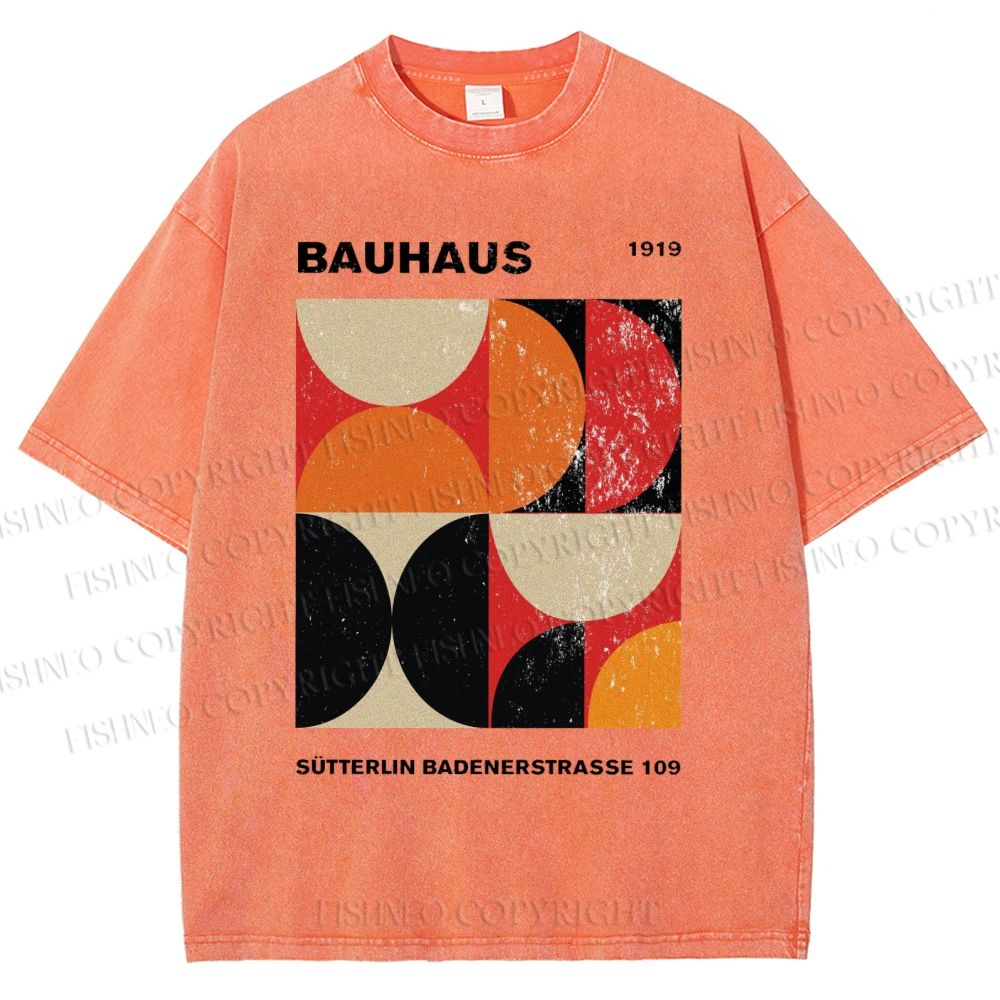 Unisex Bauhaus Geometric Color Blocks Printed Washed Tee