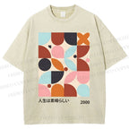 Unisex Artistic Geometric Color Blocks Printed Washed Tee