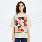 Unisex Artistic Geometric Color Blocks Printed Washed Tee