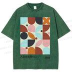 Unisex Artistic Geometric Color Blocks Printed Washed Tee