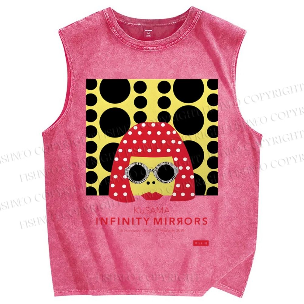 Unisex  Japanese Yayoi Kusama Woman Printed Washed Tank Top