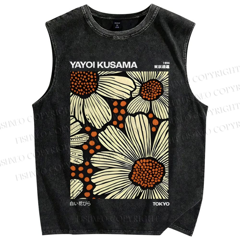 Unisex Yayoi Kusama Vintage Printed Washed Tank Top