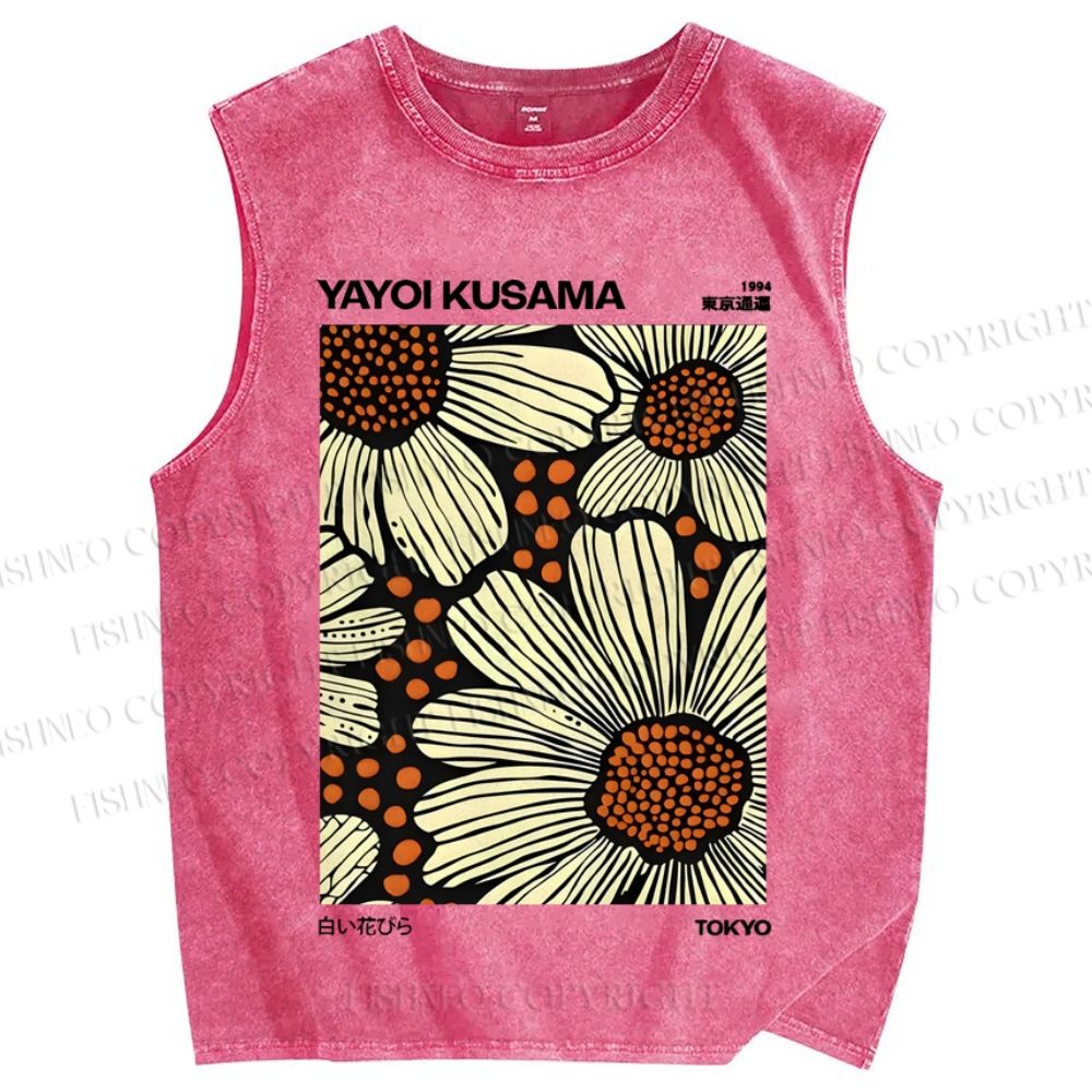 Unisex Yayoi Kusama Vintage Printed Washed Tank Top