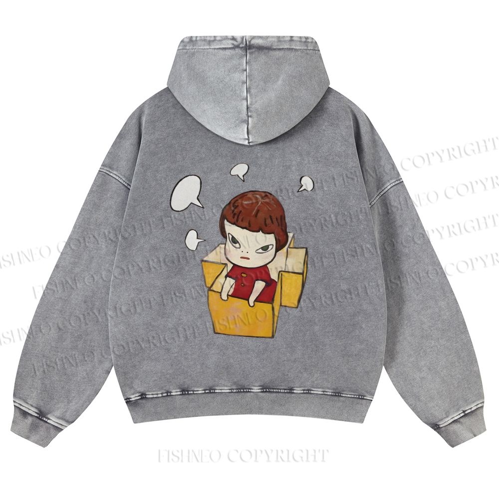 Yoshitomo Nara Girl In Box Lots Of Ideas Casual Washed Hoodie