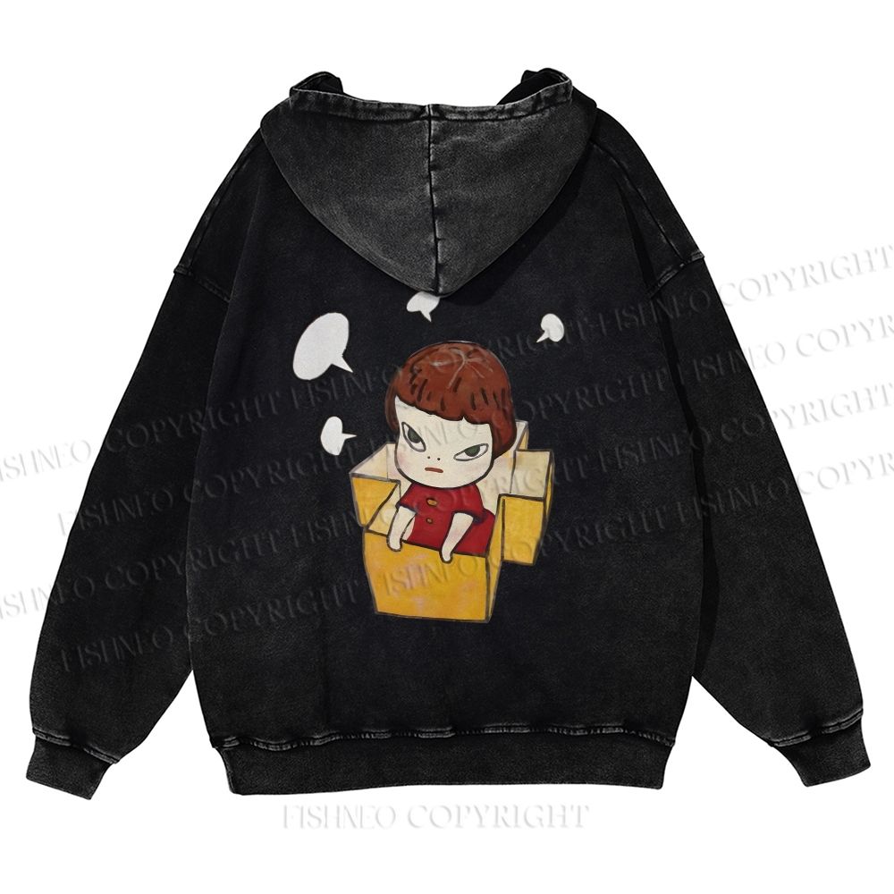 Yoshitomo Nara Girl In Box Lots Of Ideas Casual Washed Hoodie