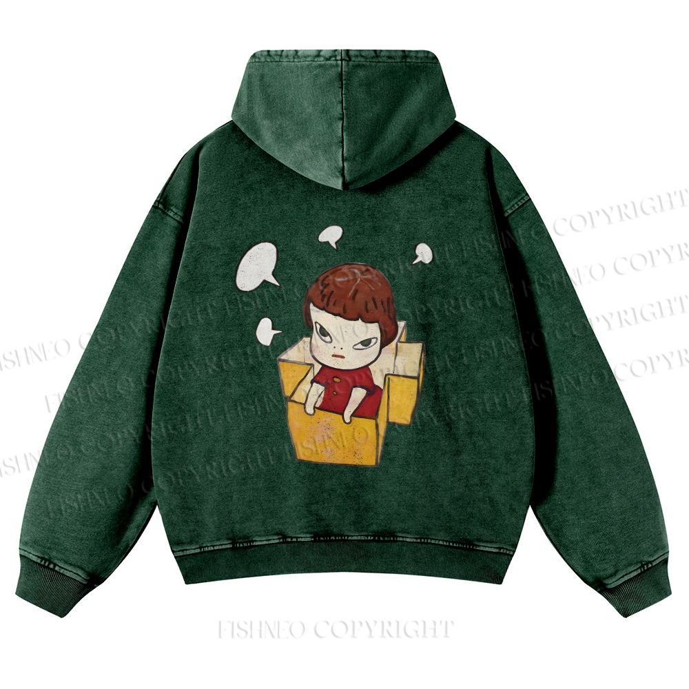 Yoshitomo Nara Girl In Box Lots Of Ideas Casual Washed Hoodie