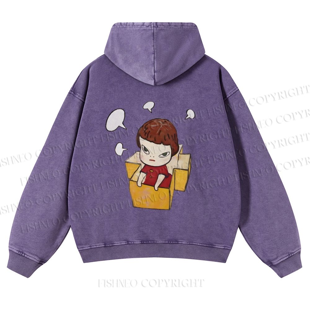 Yoshitomo Nara Girl In Box Lots Of Ideas Casual Washed Hoodie