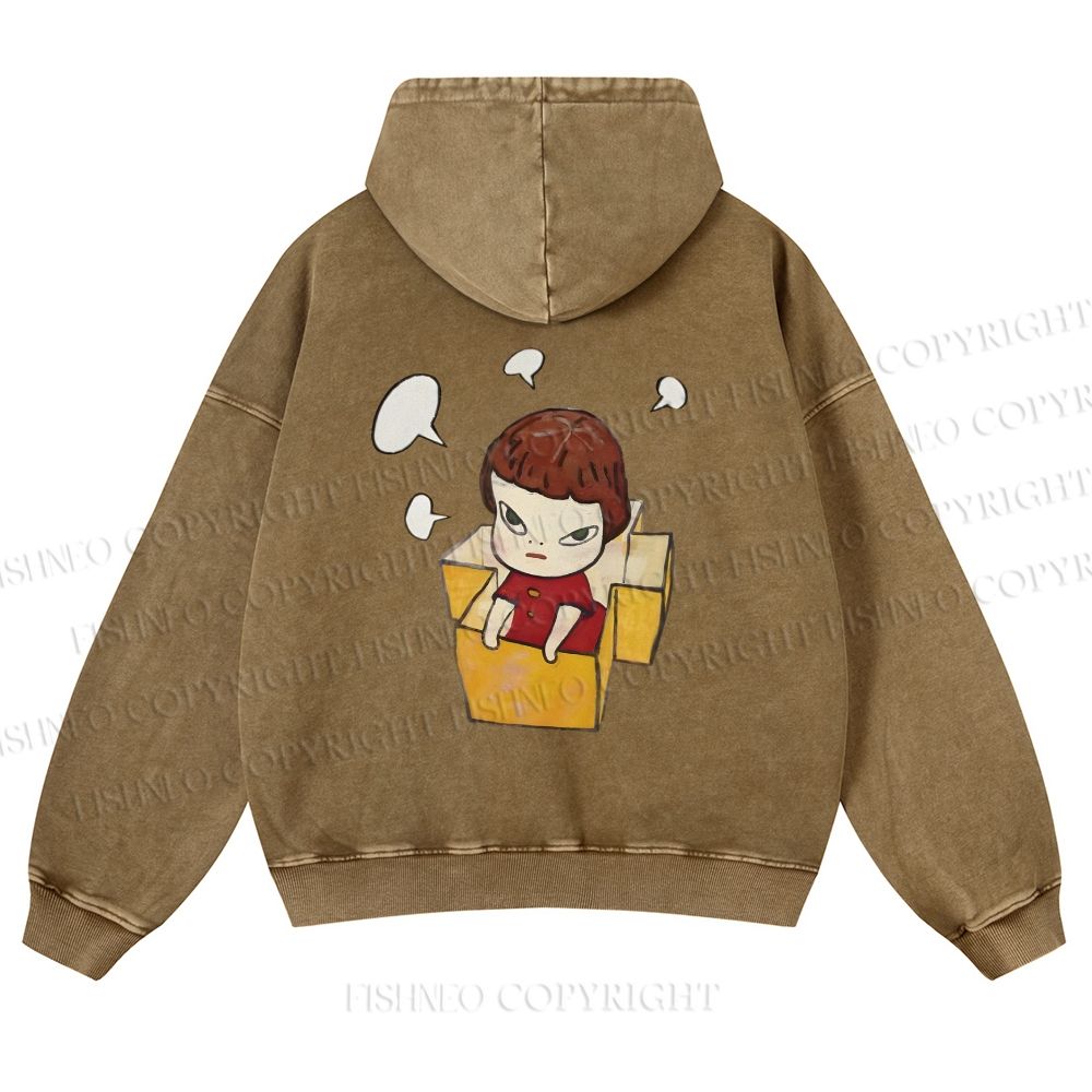 Yoshitomo Nara Girl In Box Lots Of Ideas Casual Washed Hoodie