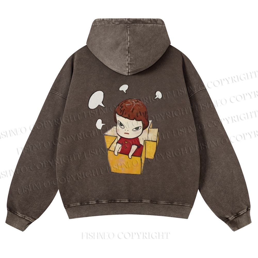Yoshitomo Nara Girl In Box Lots Of Ideas Casual Washed Hoodie