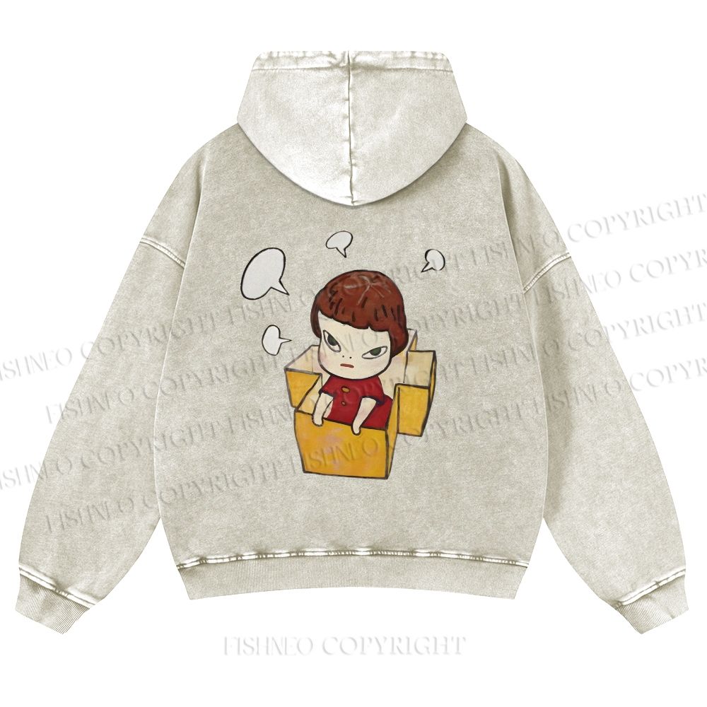 Yoshitomo Nara Girl In Box Lots Of Ideas Casual Washed Hoodie