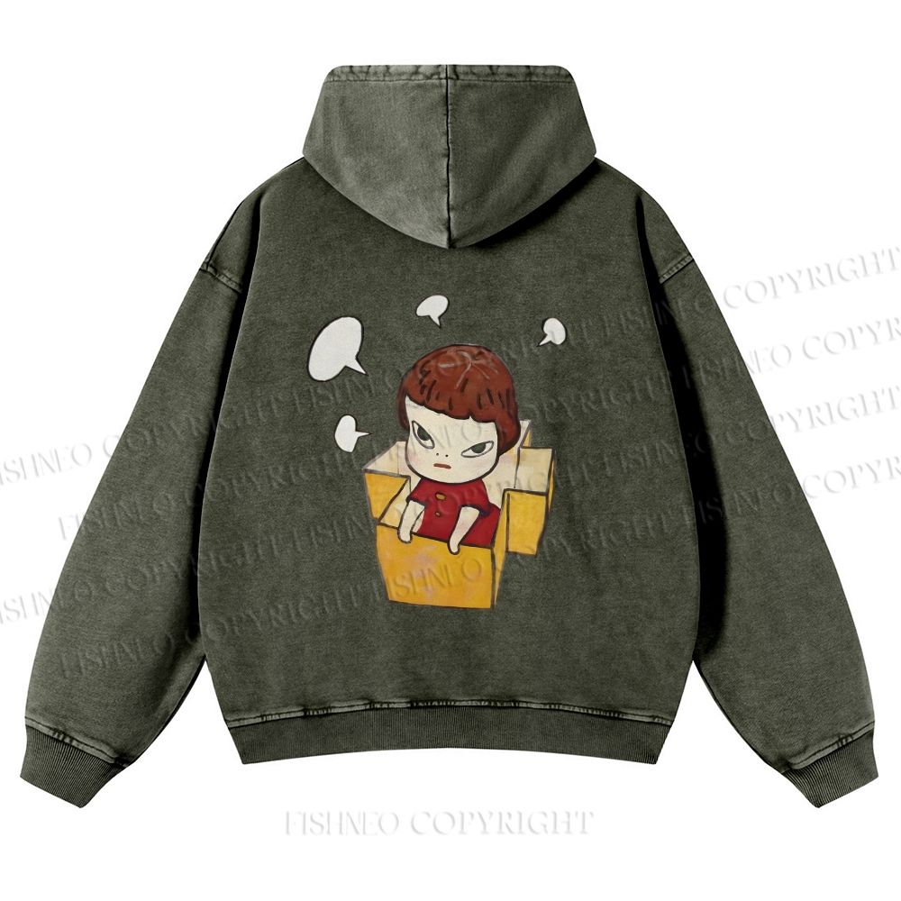 Yoshitomo Nara Girl In Box Lots Of Ideas Casual Washed Hoodie