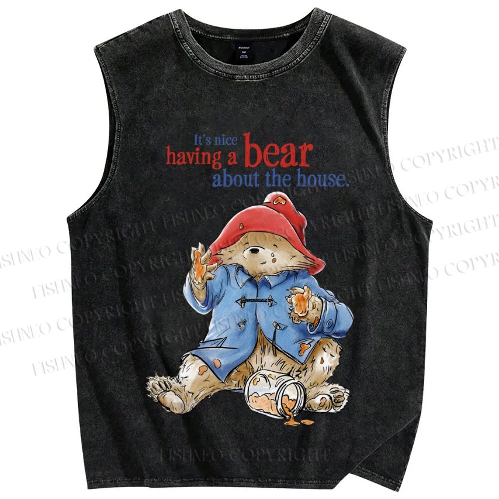 Unisex Its Nice To Have a Paddington Bear Printed Washed Tank Top