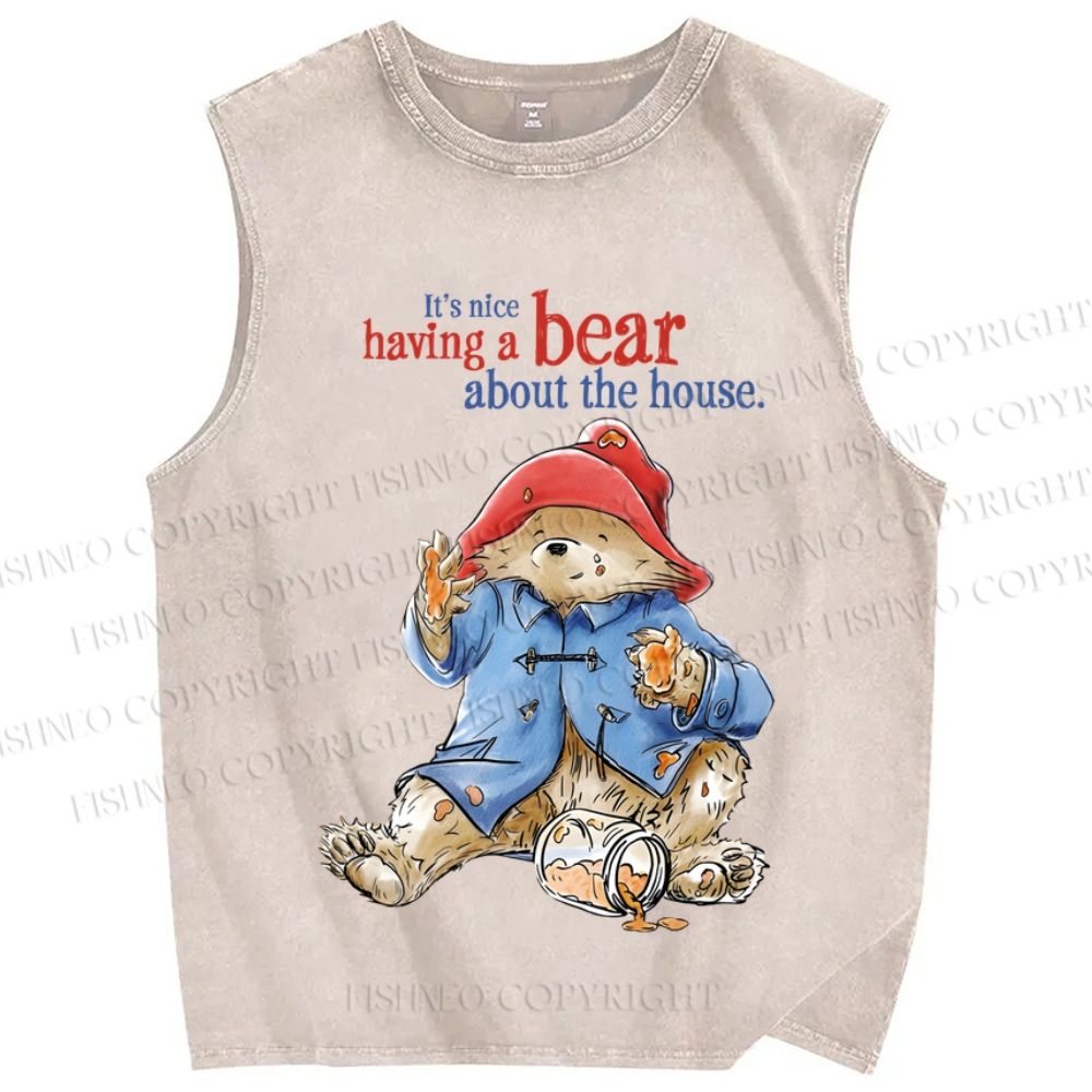 Unisex Its Nice To Have a Paddington Bear Printed Washed Tank Top