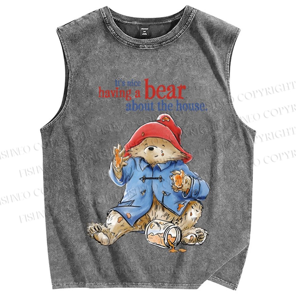 Unisex Its Nice To Have a Paddington Bear Printed Washed Tank Top
