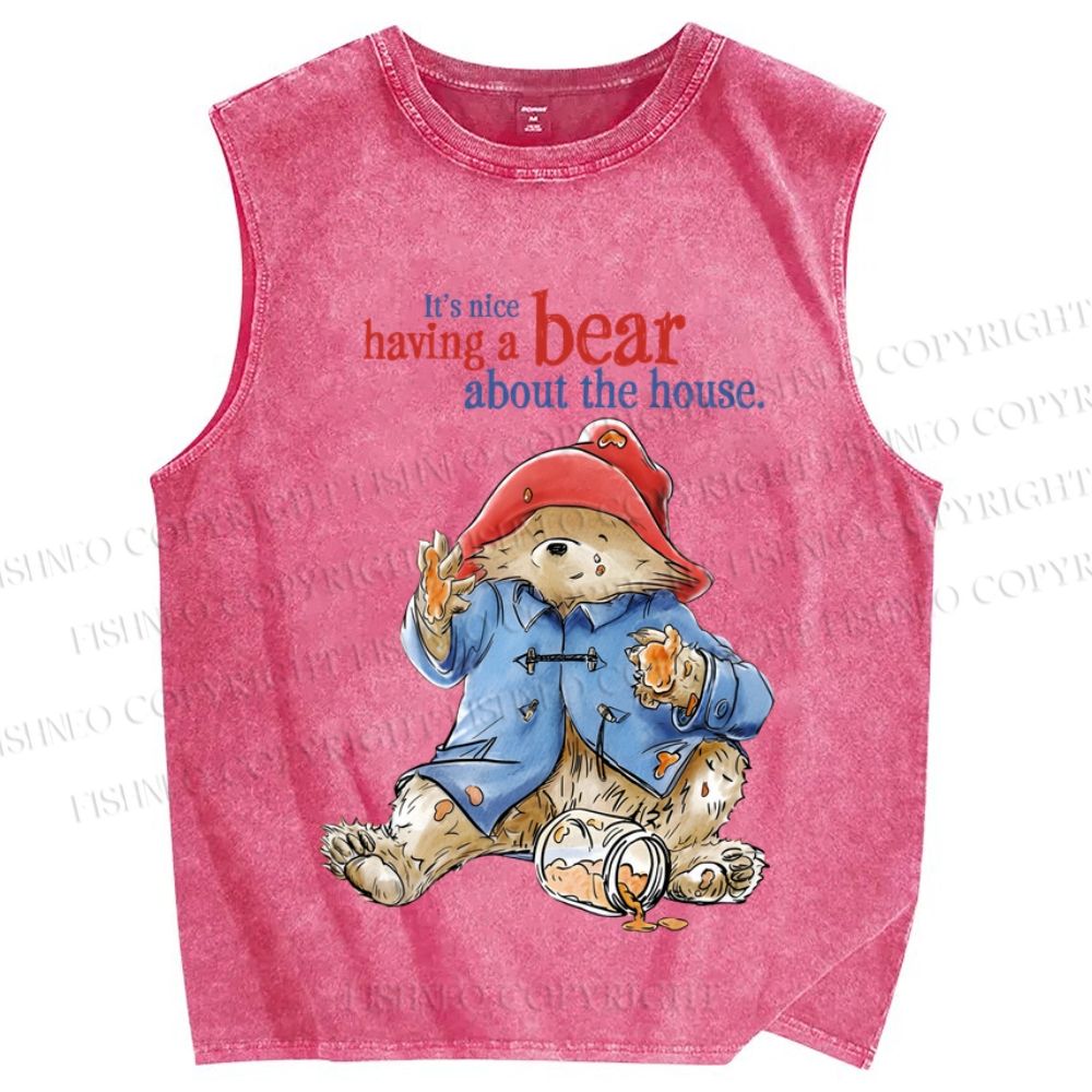 Unisex Its Nice To Have a Paddington Bear Printed Washed Tank Top