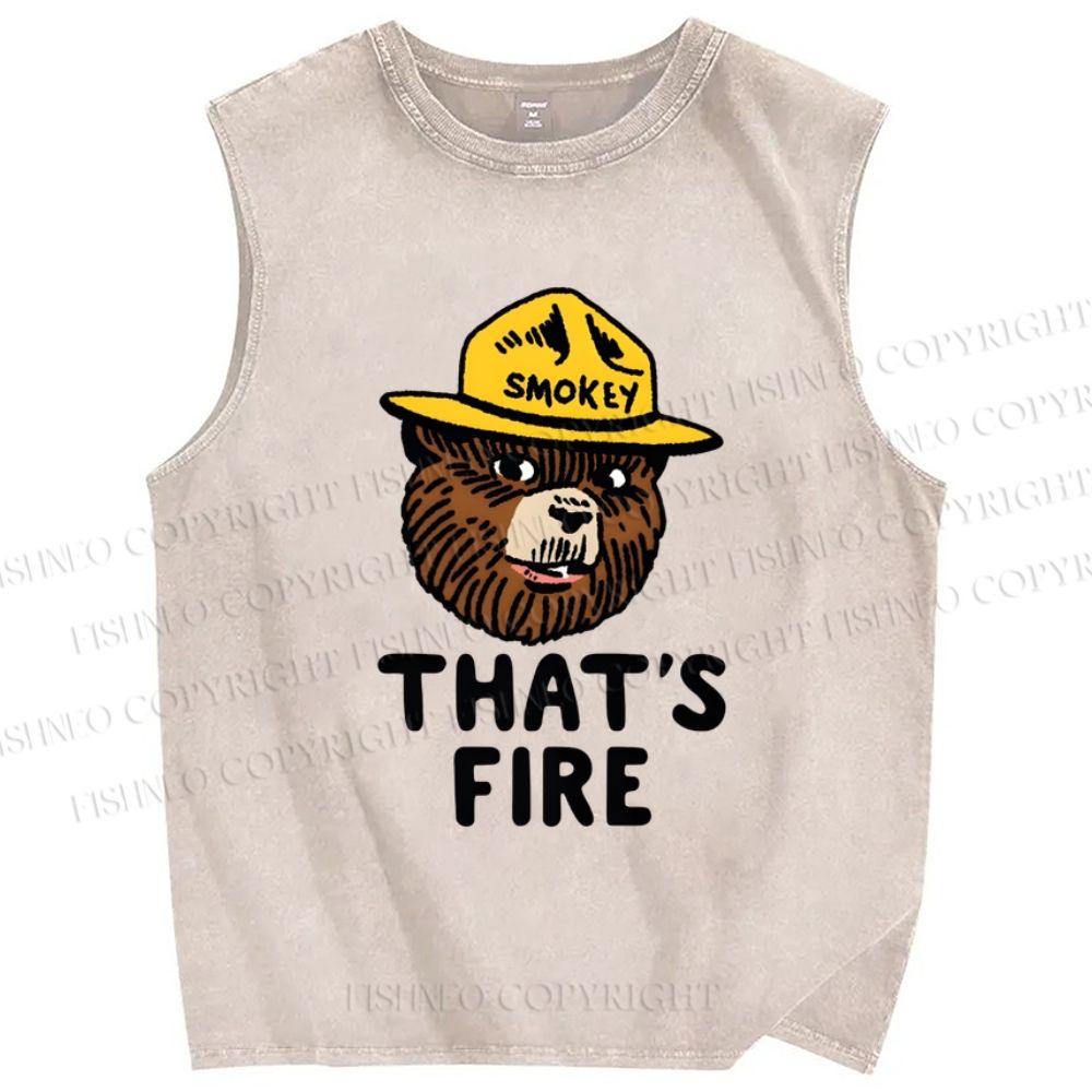 Unisex Smokey Bear That is Fire Printed Washed Tank Top