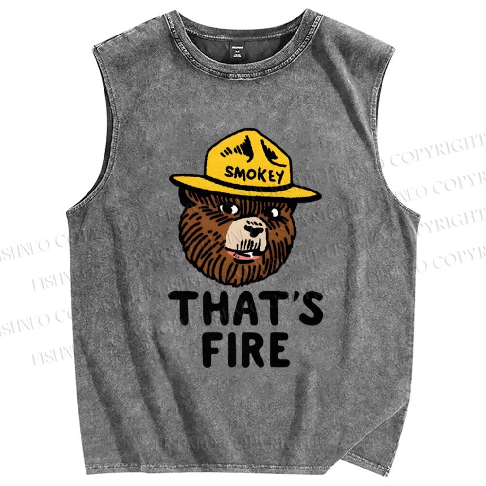 Unisex Smokey Bear That is Fire Printed Washed Tank Top