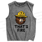 Unisex Smokey Bear That is Fire Printed Washed Tank Top