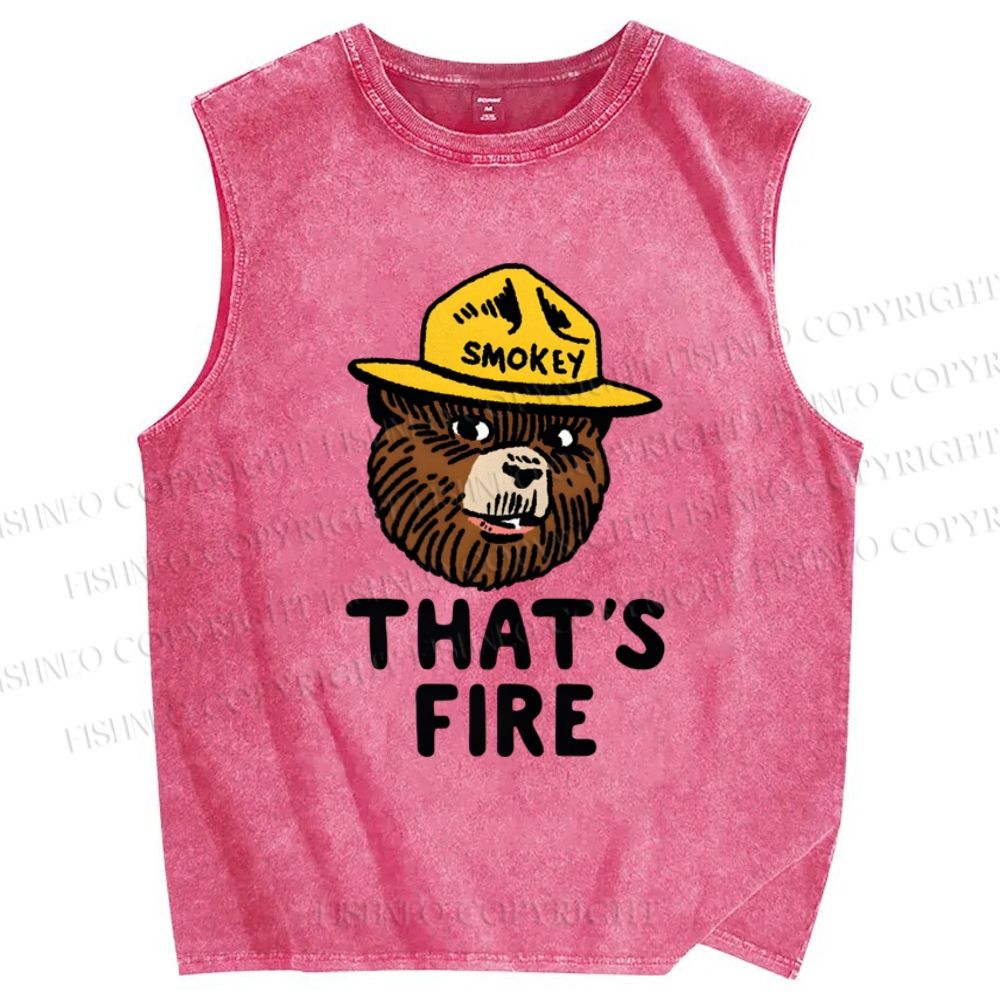 Unisex Smokey Bear That is Fire Printed Washed Tank Top
