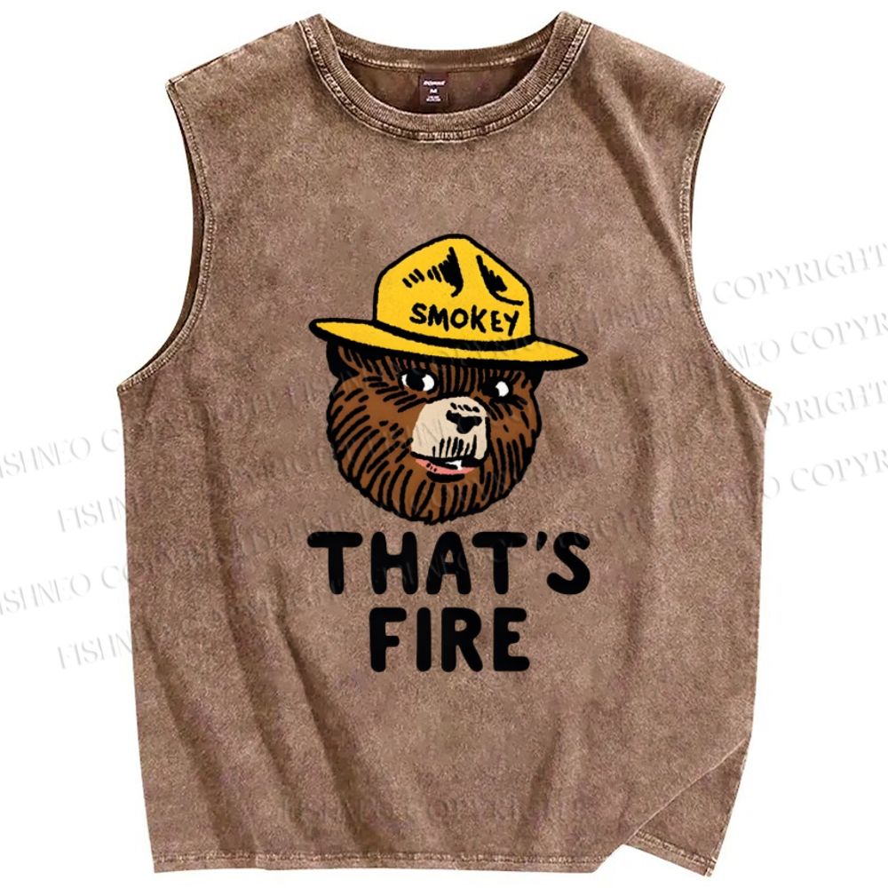 Unisex Smokey Bear That is Fire Printed Washed Tank Top