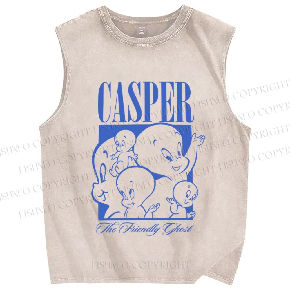 Unisex Casper Printed Washed Tank Top