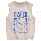 Unisex Casper Printed Washed Tank Top