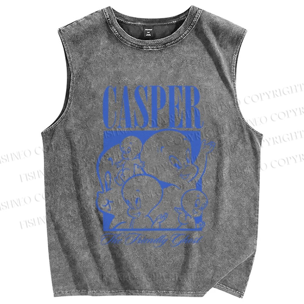 Unisex Casper Printed Washed Tank Top