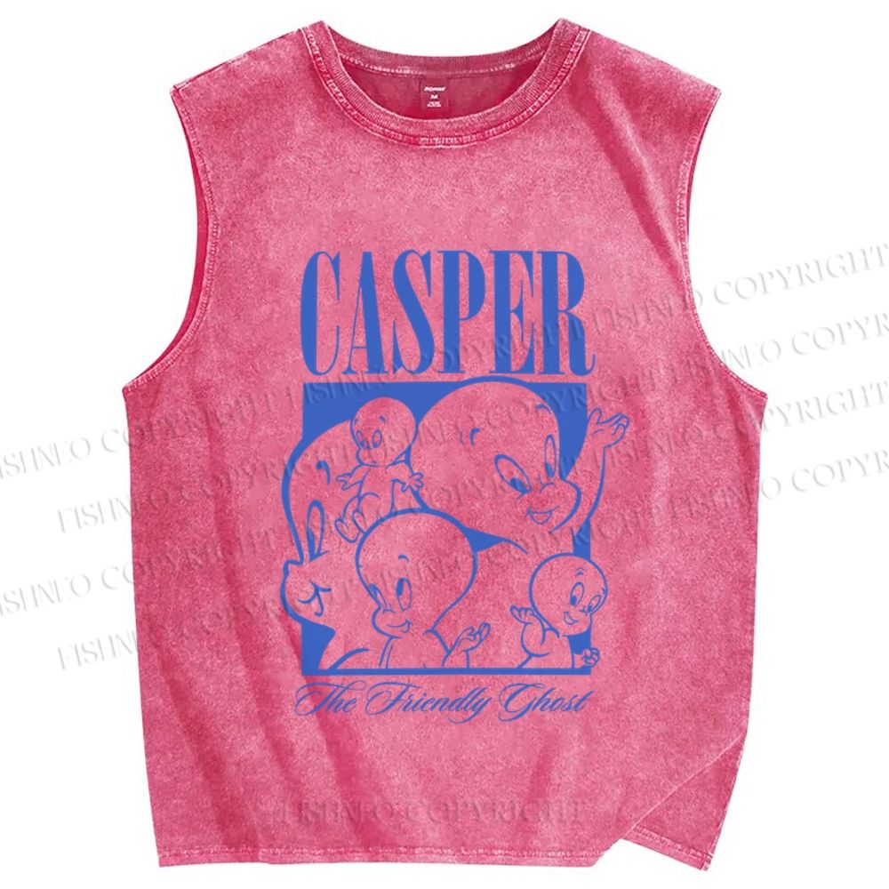 Unisex Casper Printed Washed Tank Top