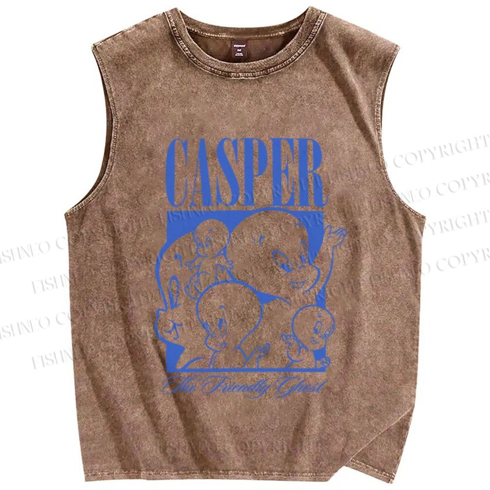 Unisex Casper Printed Washed Tank Top