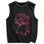 Unisex Punk Cat Rock On Printed Washed Tank Top