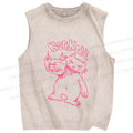 Unisex Punk Cat Rock On Printed Washed Tank Top