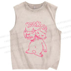 Unisex Punk Cat Rock On Printed Washed Tank Top