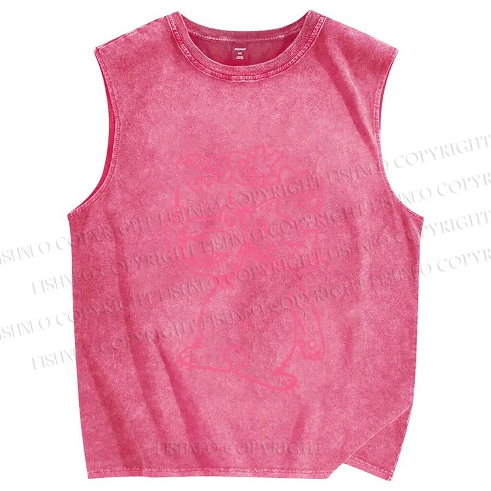 Unisex Punk Cat Rock On Printed Washed Tank Top