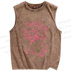 Unisex Punk Cat Rock On Printed Washed Tank Top
