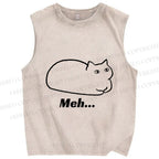 Unisex Meh Cat Printed Washed Tank Top