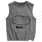 Unisex Meh Cat Printed Washed Tank Top