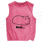 Unisex Meh Cat Printed Washed Tank Top
