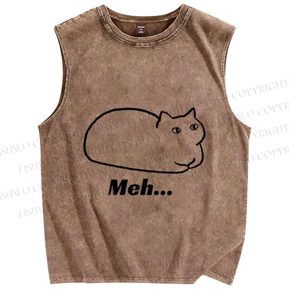 Unisex Meh Cat Printed Washed Tank Top