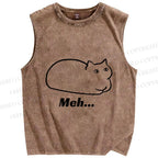 Unisex Meh Cat Printed Washed Tank Top