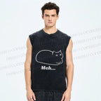 Unisex Meh Cat Printed Washed Tank Top