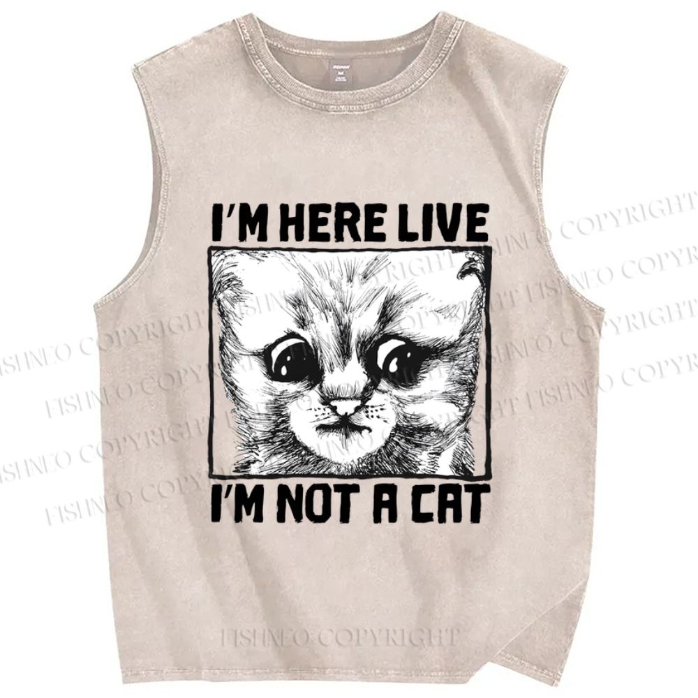 Unisex I'm Not A Cat Printed Washed Tank Top