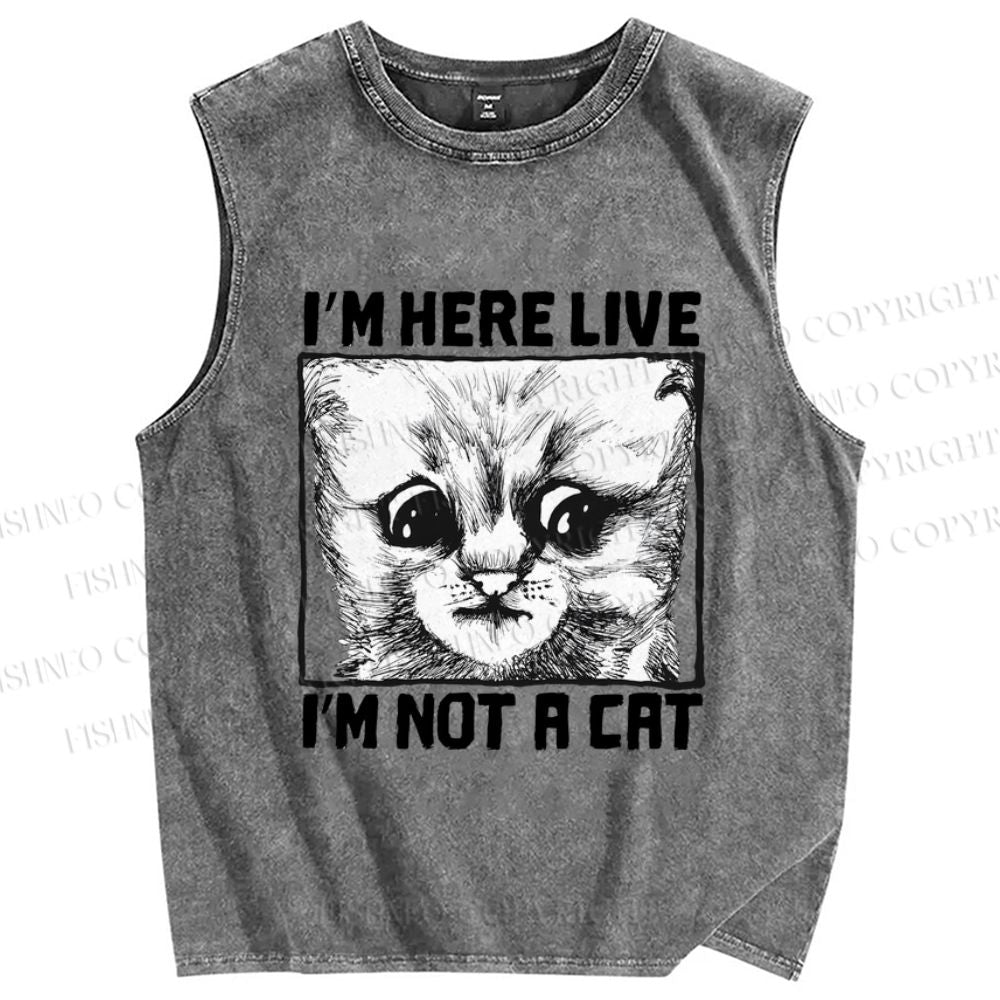 Unisex I'm Not A Cat Printed Washed Tank Top