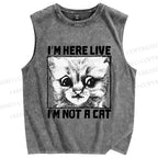 Unisex I'm Not A Cat Printed Washed Tank Top