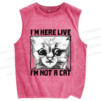 Unisex I'm Not A Cat Printed Washed Tank Top