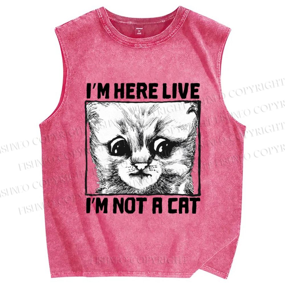 Unisex I'm Not A Cat Printed Washed Tank Top