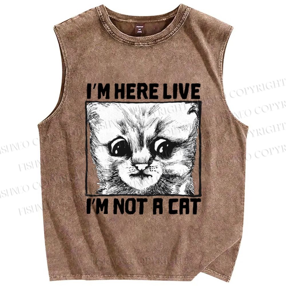 Unisex I'm Not A Cat Printed Washed Tank Top