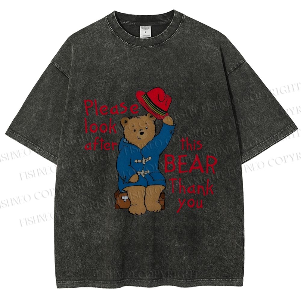 Unisex Please Look After This Paddington Bear Printed Washed Tee