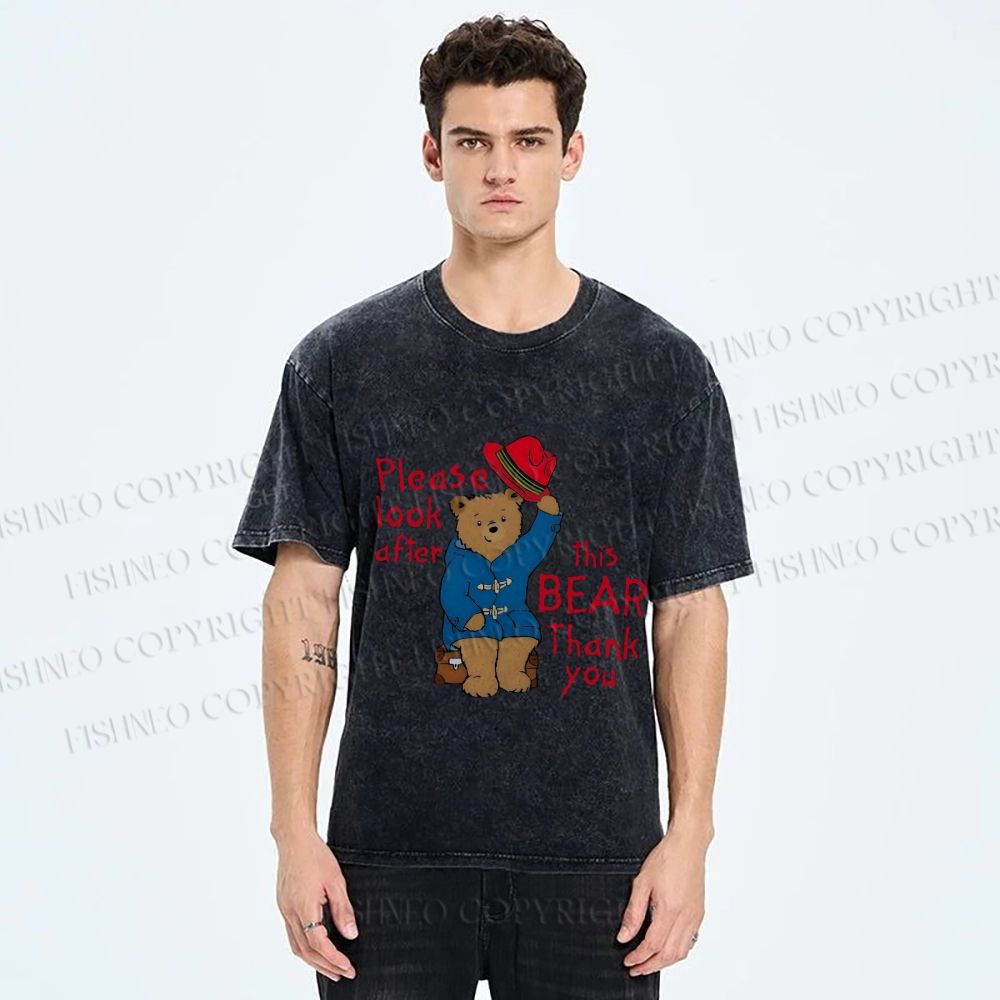 Unisex Please Look After This Paddington Bear Printed Washed Tee