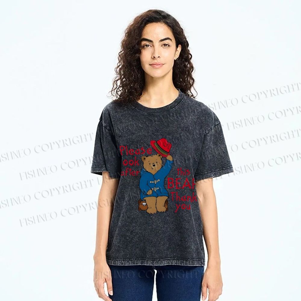 Unisex Please Look After This Paddington Bear Printed Washed Tee