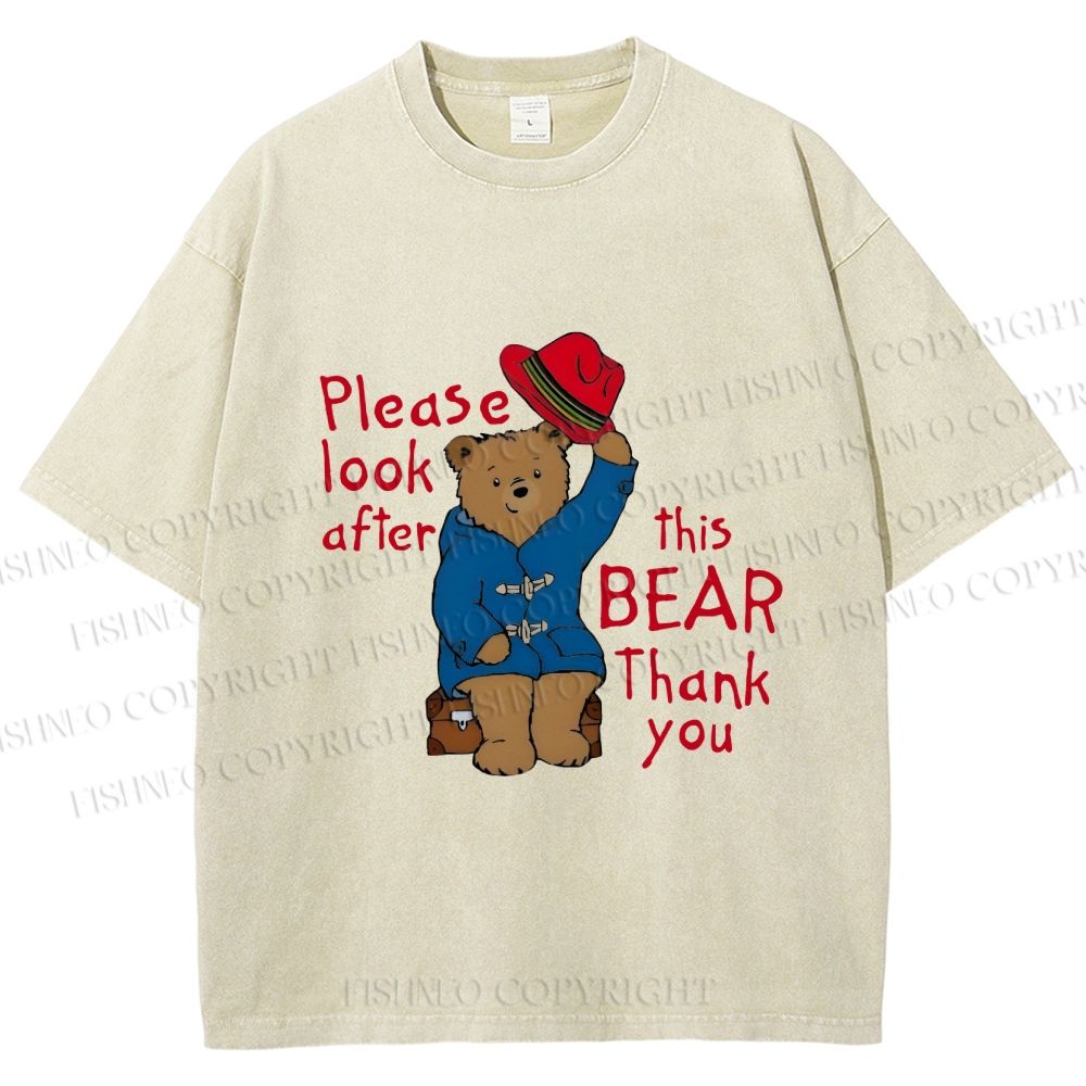 Unisex Please Look After This Paddington Bear Printed Washed Tee